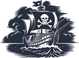 Pirate ship with skull and crossbones on it vector