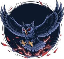 An owl with red eyes and wings is flying through the air vector
