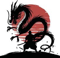 The silhouette of a dragon with a sword vector