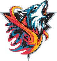The wolf head is shown in the middle of a triangle vector