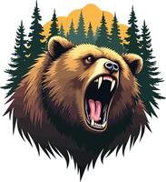 A bear with its mouth open and its teeth showing vector