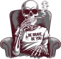 A skeleton in a t - shirt smoking a cigarette vector