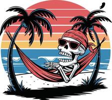 A skull in a hammock on the beach vector