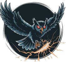 An owl with red eyes and a lightning bolt on its back vector