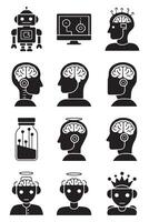 Human brain and brain icon set vector