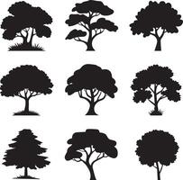 Tree silhouettes set of different trees illustration vector