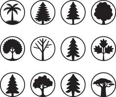 A set of black and white trees icons vector