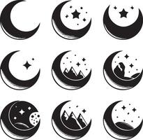 Moon and stars illustration set vector