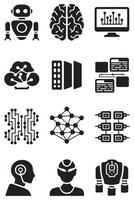 Black and white icons of various technologies vector