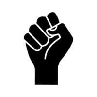 Black hand raised in a clenched fist icon, vector