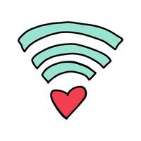 Valentine wifi with heart symbol. Doodle illustration featuring wireless wifi signal with heart at center. Concept of connection and love with wifi and heart in Valentines day style. Romantic. vector
