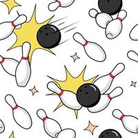 Bowling, skittles seamless pattern, background in a comic, cartoon style vector
