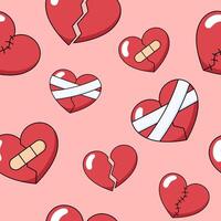 Broken hearts seamless pattern, background. Simple cartoon drawings vector