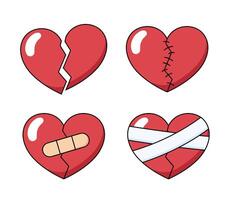 Broken Broken hearts, healing, simple cartoon drawings vector