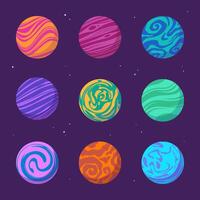 Set of cartoon planet illustrations, space drawing vector