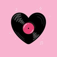 Vinyl record in a shape of a heart. Cute cartoon style drawing vector