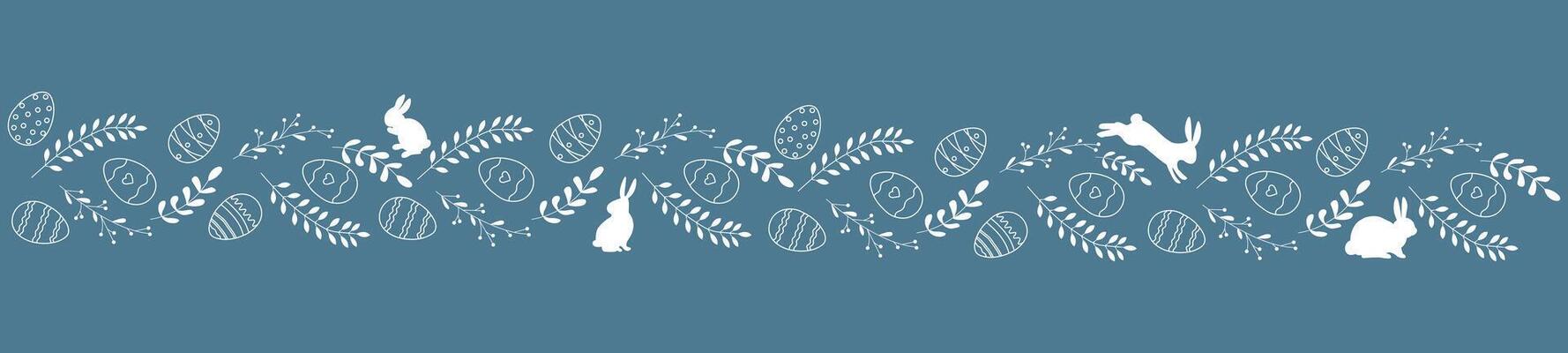 Beautiful border with Easter eggs composition. Horizontal string, ribbon. Holiday design for invitation, banner, greeting card