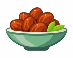 Almonds in a bowl with leaves on a white background vector