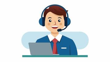 Call center operator with headset and laptop vector