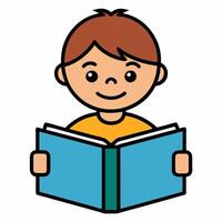 A boy reading a book on a white background vector