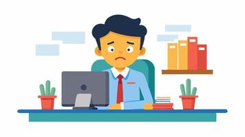 A man in a suit is sitting at a desk with a computer vector
