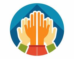 Hands up in a circle with a blue background vector
