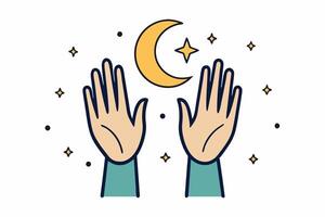 Two hands reaching up to the moon and stars vector