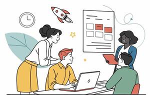 A group of people working on a project together vector