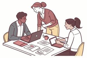 A group of people working on a laptop vector
