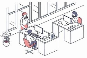 An illustration of people working at a desk vector