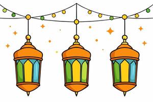 Three colorful lanterns hanging from a string vector