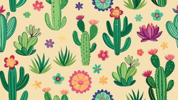 A cactus and flower pattern is shown vector