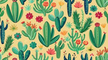 A pattern with cactus plants and flowers vector