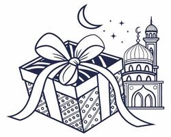 Ramadan gift box with mosque and moon illustration vector