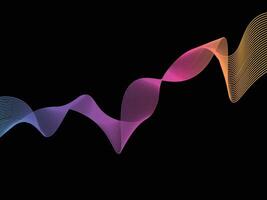 A vibrant abstract wave design featuring smooth gradient lines transitioning from blue to pink to orange on a black background. vector