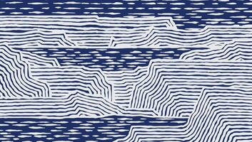 Hand drawn brush lines abstract landscape background in white and blue, Japanese and ethnic wood carving, block print textured surface graphic for textile, carpet, decoration vector