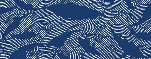 Hand drawn brush lines abstract irregular dynamic waves background in white and blue, Japanese, ethnic folk wood carving, weaving textured surface pattern, simple graphic for textile, carpet vector