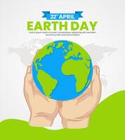 Happy Earth Day with hands holding globe. Save our planet. Flat style illustration banner background vector