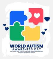 World autism awareness day banner flat background with colorful puzzle design vector