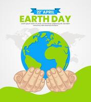 Happy Earth Day banner with hands holding globe. Save our planet. Flat style illustration banner background vector