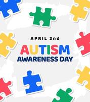 World autism awareness day banner flat background template with colorful puzzle design vector