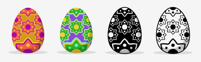 Happy Easter eggs set collections with different pattern style. Flat illustration style. vector