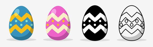 Easter eggs set collections with different pattern. Flat illustration style. vector