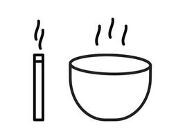 A cup of coffee and a cigarette are shown in a line vector