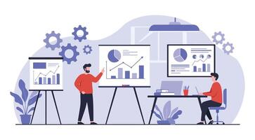 Business Presentation And Data Analysis Corporate Meeting Illustration vector