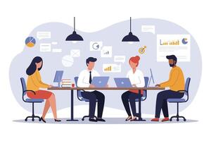 Business Team Brainstorming and Digital Workflow Flat Concept. vector
