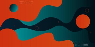 Abstract 3D wave background with orange fluid shapes on dark green background. Simple fluid wave shape pattern layer background. Eps10 vector