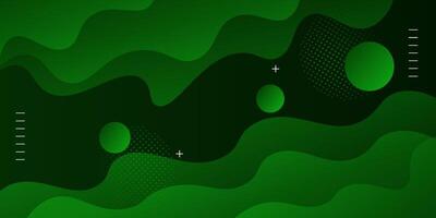 Abstract dark green geometric 3D background. Wave color background with circle pattern design. Fluid shape composition. vector