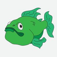 Cartoon green fish with a grumpy expression vector