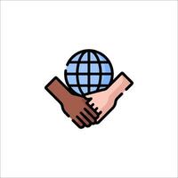 Two hands holding a globe icon vector